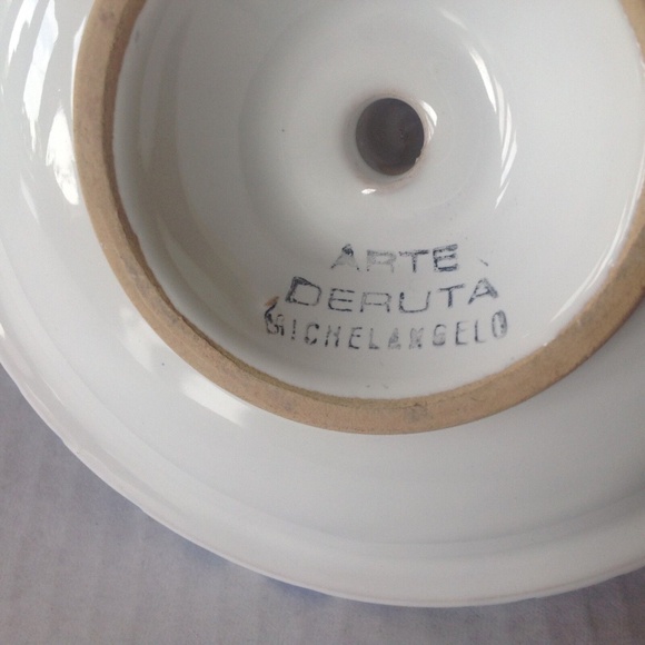 Italian Pottery Deruta Michelangelo Candleholder w Handle blue flowers design - Picture 3 of 5